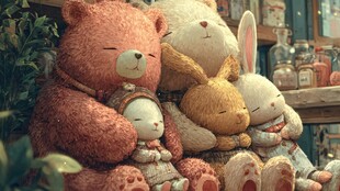 温馨毛绒玩偶们的亲密时刻