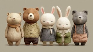 可爱毛绒动物伙伴排排站