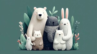 可爱动物家庭的温馨团聚