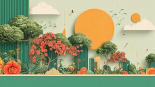 春日立体花园景观插画