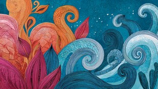 梦幻海底植物与波浪景观