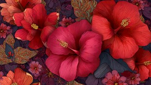 艳丽朱槿花卉图案