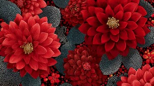 艳丽红花朵朵绽放图案