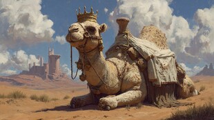 沙漠中戴王冠的骆驼