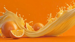 橙汁飞溅中的新鲜橙子