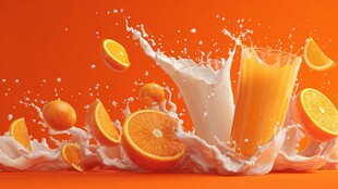 橙汁牛奶飞溅的活力瞬间