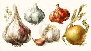 手绘蒜与洋葱静物插画