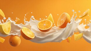 橙汁牛奶碰撞 鲜果飞溅