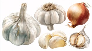 大蒜与洋葱静物插画