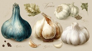 复古风大蒜与香料静物画