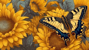 蝶舞向日葵间的美好景致