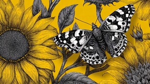 蝴蝶停驻向日葵图案