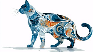 抽象花纹猫咪艺术插画