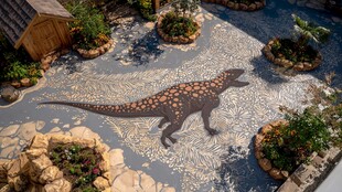 庭院中栩栩如生的恐龙地画