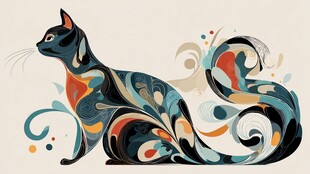 多彩花纹猫的艺术形象