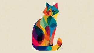 彩色几何猫咪插画