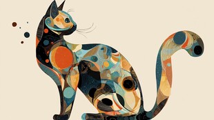 多彩几何风猫咪艺术插画