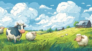 田园牧歌 牛与羊的悠然时光