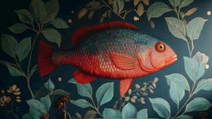 红鱼游弋于绿植之间