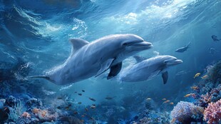 海豚畅游多彩海底世界