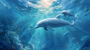 海豚在海底的梦幻游弋