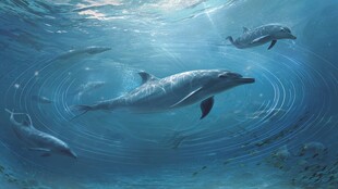 海豚在湛蓝海水中优雅游动