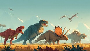 恐龙家族在草原上的漫步