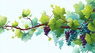 葡萄藤枝上的缤纷果实