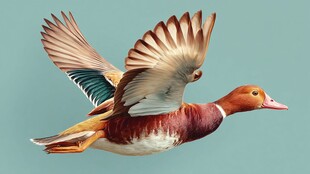 飞翔的多彩野鸭