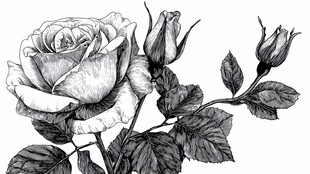 黑白手绘玫瑰花朵插画