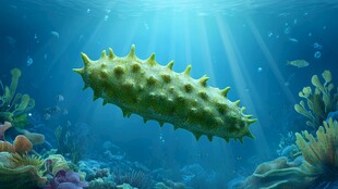 深海中的绿色海参景观