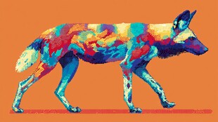 多彩抽象风格行走的狼