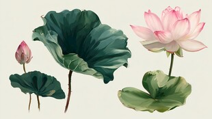 水墨风荷花荷叶插画