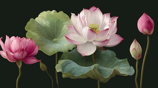 水墨风荷花绽放图