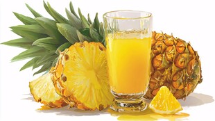 一杯鲜榨菠萝汁与菠萝