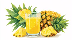 一杯鲜榨菠萝汁与菠萝
