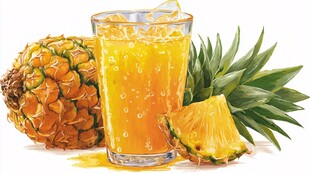 鲜榨菠萝汁与完整菠萝