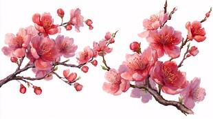 手绘粉色桃花枝插画