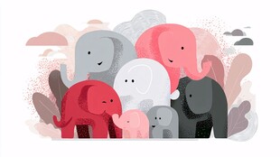 可爱多彩大象家族插画