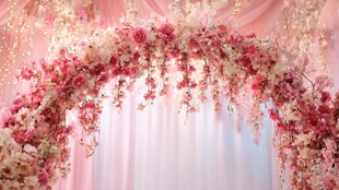 浪漫粉色花卉婚礼拱门