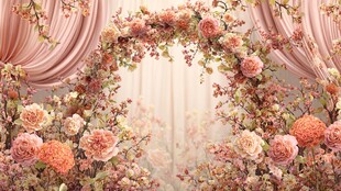 浪漫粉色花卉婚礼拱门