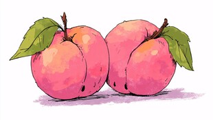 两颗粉嫩桃子插画