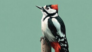 栖息于木杆的大斑啄木鸟