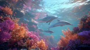 梦幻海底的海豚与珊瑚
