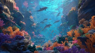 梦幻海底世界的海豚群游