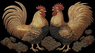 双雄金公鸡图案