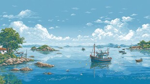 海上渔村风光 宁静美好