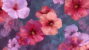 多彩木槿花无缝图案背景