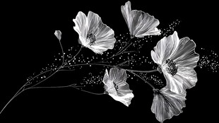 黑白花卉线条艺术插画