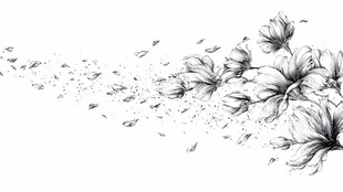 水墨花卉飘散艺术插画